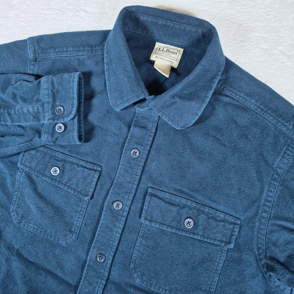 VTG LL Bean Chamois Cloth Shirt Mens M Blue L/S Button Up 512326 Slightly Fitted
